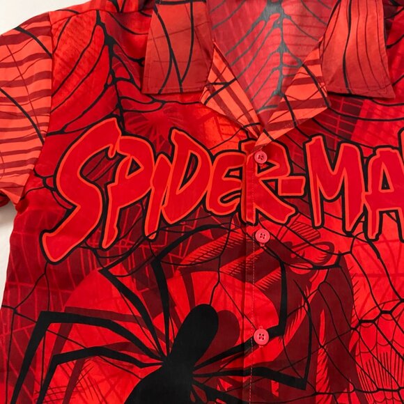Vintage 2002 Spiderman Movie Shirt Mens Small All Over Print Button Up Marvel - Picture 4 of 11